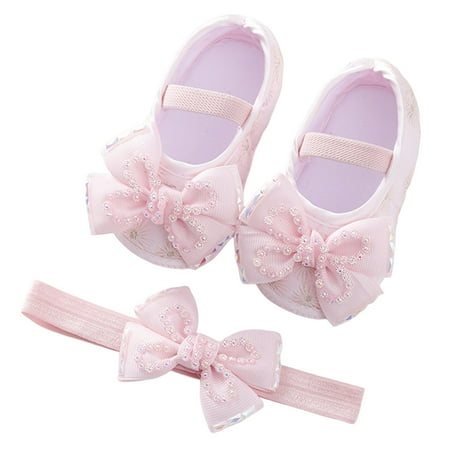 

TOWED22 Baby Shoes Soft Princess Shoes Baby Girls Boys Toddler Toddler Canvas Slip on Shoes Girls with Headband 4 Pink