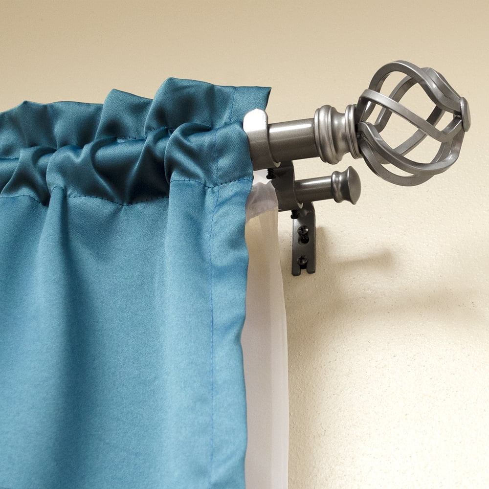 Lumino 1" and 5/8" Pewter Prima Cage Adjustable Double Curtain Rod Set, 42"-120"