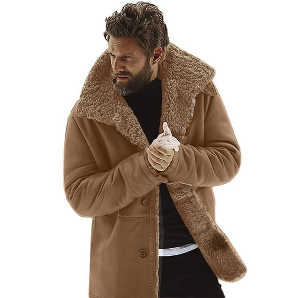 Outfmvch Jackets For Men Leather Jacket Men'S Winter Sheepskin Jacket Warm Wool Lined Mountain Faux Lamb Jackets Coat Bomber Jacket Men Brown M