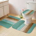 thumbnail image 2 of Teal Brown Wooden Bath Mat 3 Piece Bathroom Rug Set, Farmhouse Vertical Striped Art Non Slip Bath Rug Contour Mat and Toilet Lid Cover, Absorbent Shower Mats Soft Bath Rugs and Mats Sets, 2 of 8