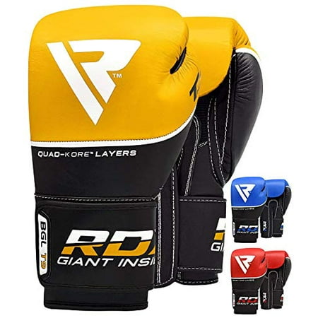 RDX Boxing Gloves Genuine Cowhide Leather,12oz,Yellow