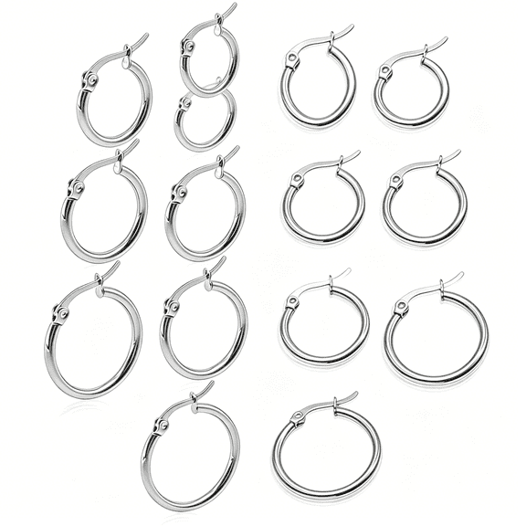 DESIGNICE 5 Pairs Huggie Hoop Earrings Set for Women,Small Silver 14K Gold Plated 316L Stainless Steel Lightweight Multiple Piercing Hypoallergenic Jewelry 10 12 14 16 20 Mm