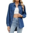 thumbnail image 1 of ZJXFGS Women's Denim Shirts Oversized Button Down Jean Shirts Shacket Ripped Distressed Coat for Women Blue M, 1 of 8