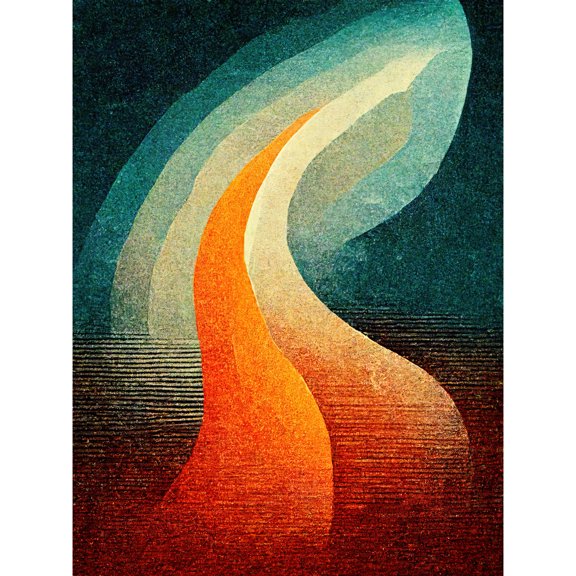 Abstract Mid Century Orange And Blue Organic Candle Flame Unframed Wall Art Print Poster Home Decor