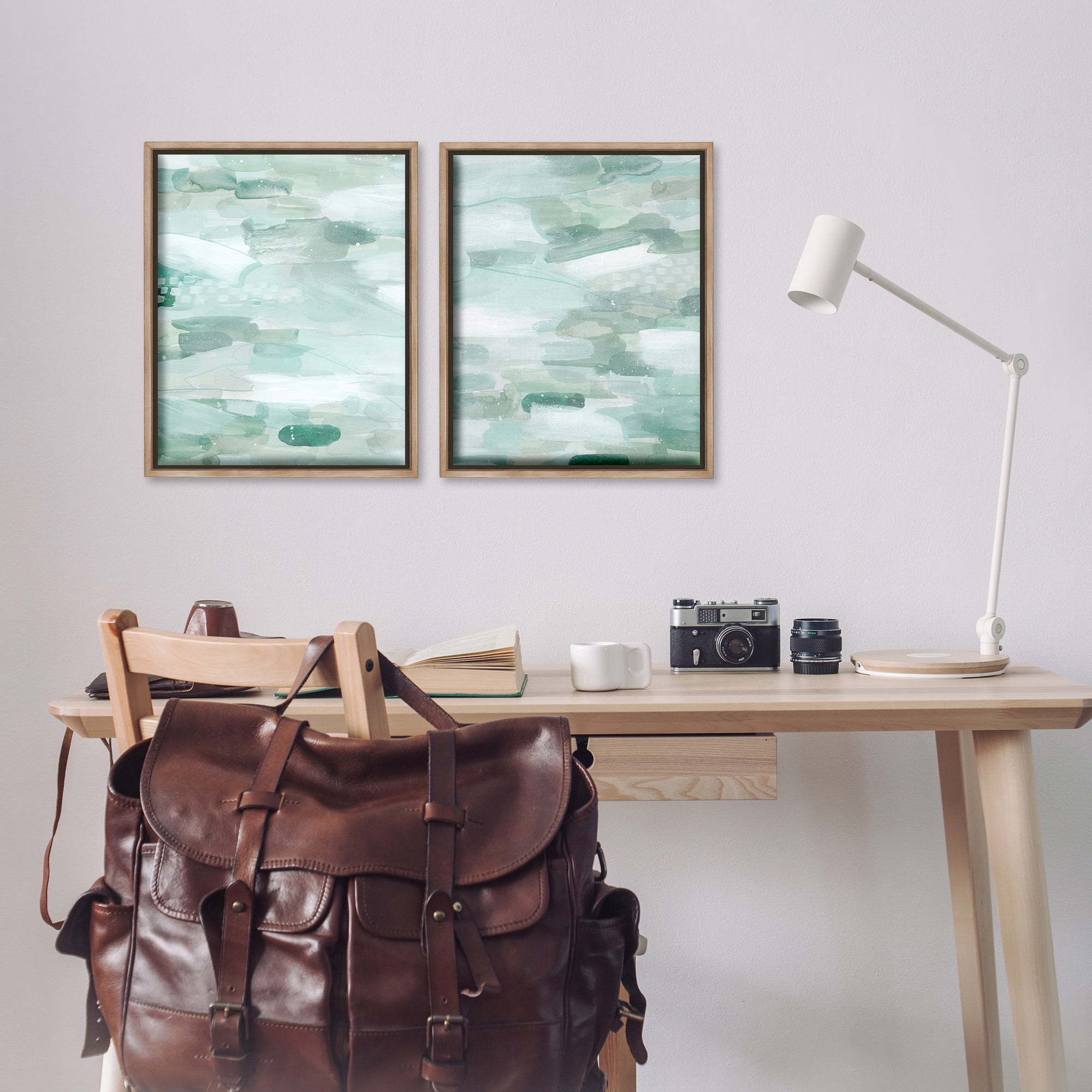 Stupell Industries Beachy Abstract Pattern Abstract Painting Brown Floater Framed Canvas Art Print Wall Art, 17 x 21, Set of 2