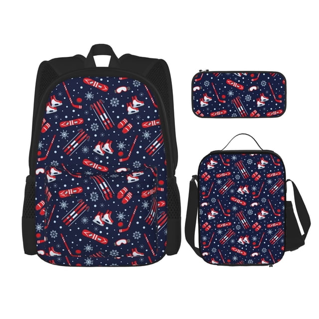 Fotbe Winter Skiing Snowflakes Set Escolar 3 en 1 para Niños - Mochila Duradera con Lonchera Aislante y Estuche para Lápices - Mochila Escolar para Niños y Niñas