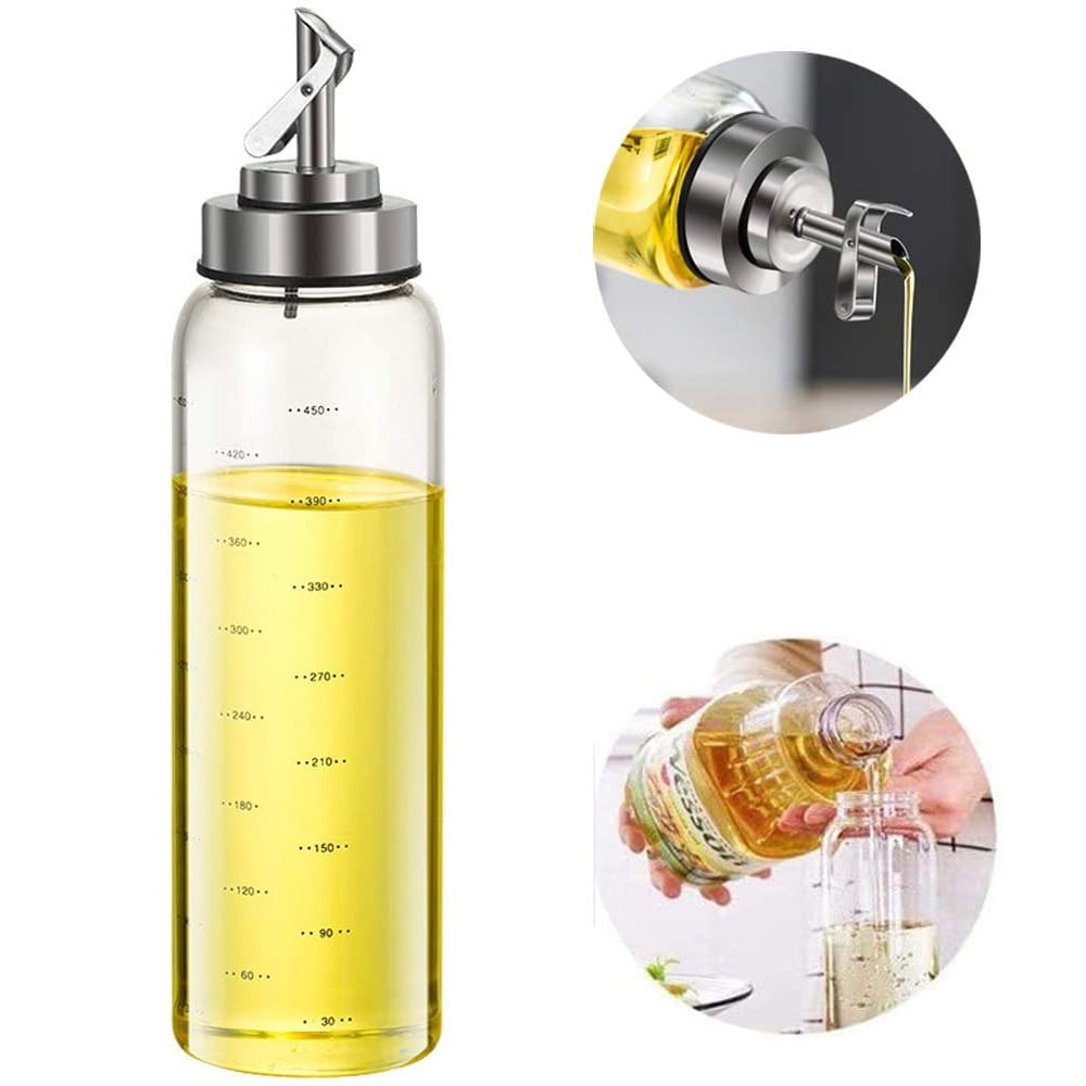 FARI Olive Oil Dispenser Bottles 2 Automatic Opening and Closing Oil Pot 2 Pack of 500ml Oil and Vinegar Lead-Free Glass Cooking Oil Cruet for Kitchen
