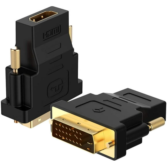 Rankie Adaptateur DVI vers HDMI, Convertisseur Plaqué Or, Pack de 2, Noir