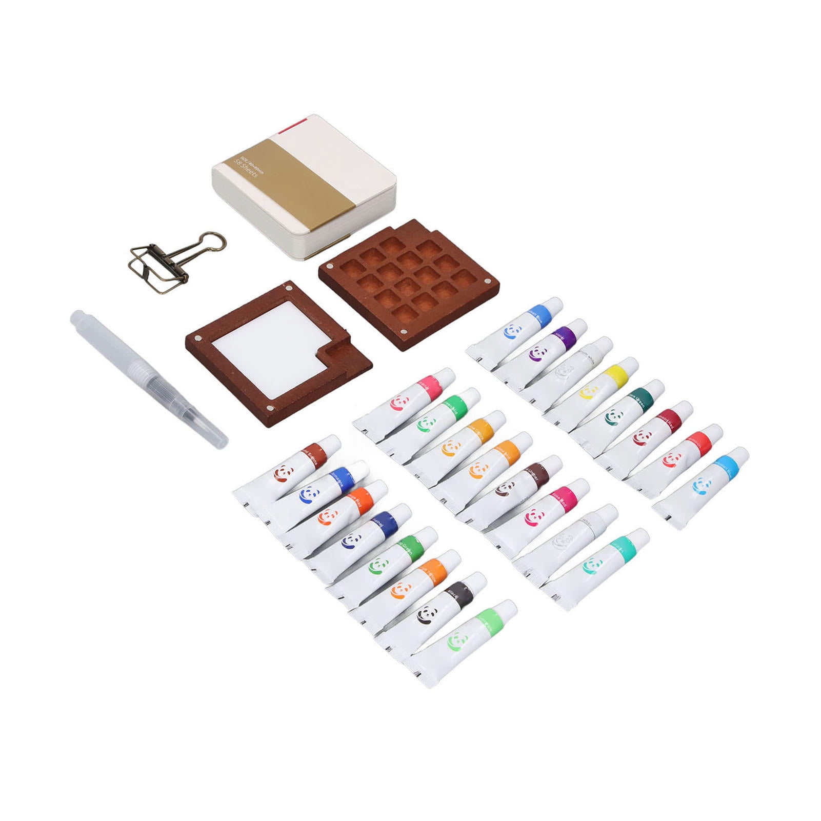 LAZIOEGR Compact 24‑Color Watercolor Palette & Brush Set – Portable Mini Paint Tray with Clip for On‑the‑Go Artists