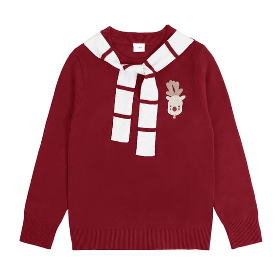 Actgleam Girls Christmas Knit Sweaters with Tie Scarf Kids Soft Long Sleeve Pullover Tops,Red,11-12Y