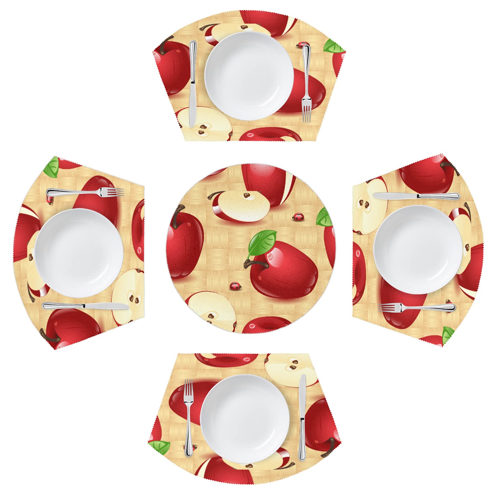 Placemats for Round Tables Set of 5 Delicious Apple Pattern 4 Wedge