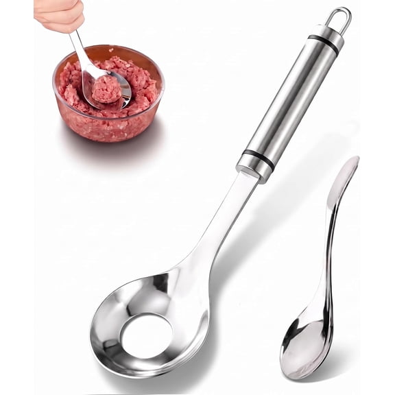 Stainless Steel Meatball Maker Spoon, Meatball Maker Spoon with Hole Convenient Storage Design Long Handle, for Kitchen Dinning