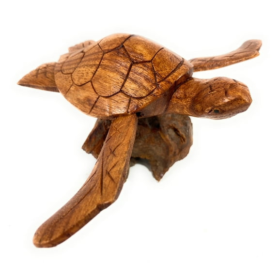 Sea Turtle Carving 6" on Driftwood Base Hand Carved | #bgl01
