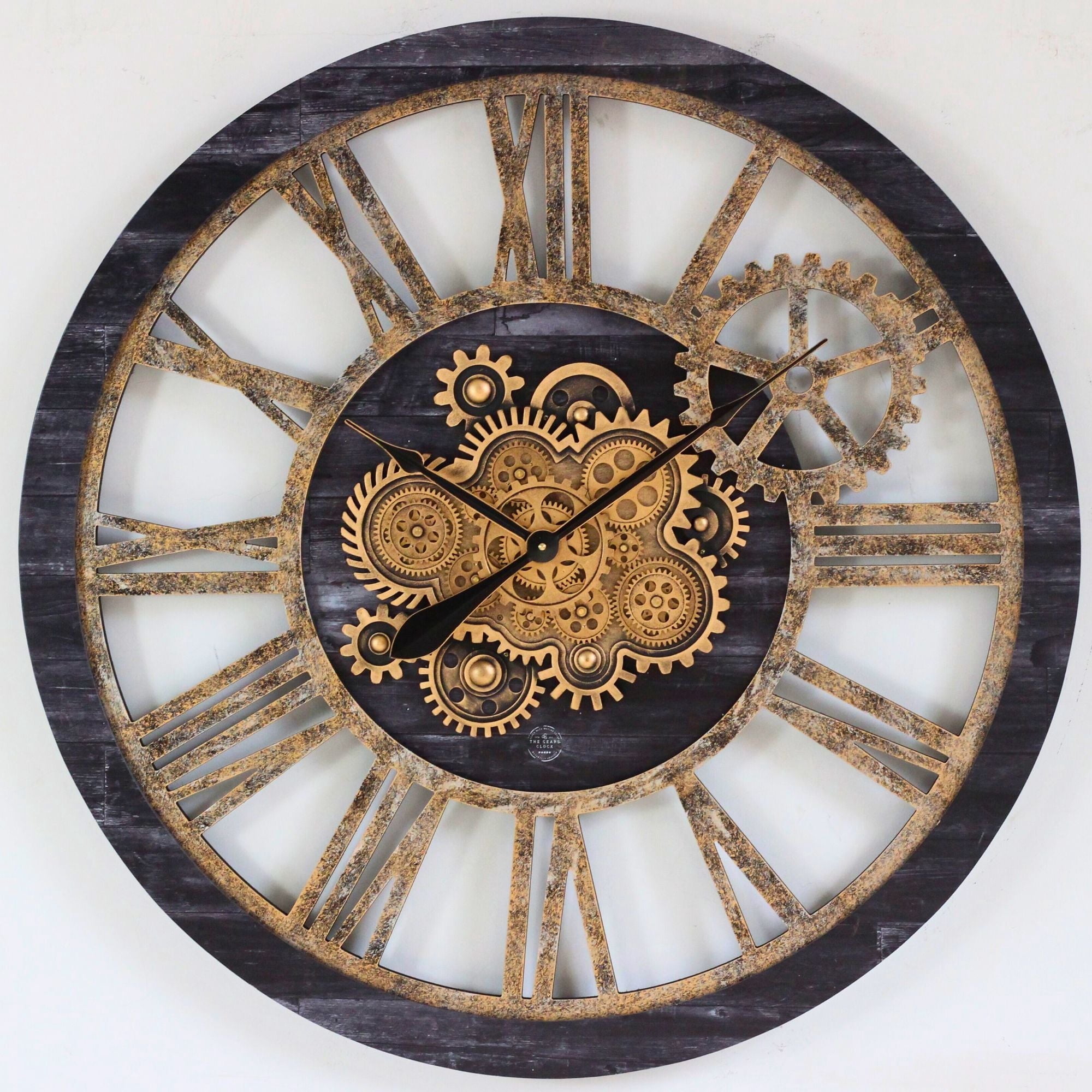 THE GEARS CLOCK Wall Clock with Real Moving Gears AM LI 36 in Round Vintage Black
