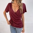 thumbnail image 2 of hoksml Womens Tops Clearance! Women's Fashion V-neck Wrapped Chest Knitted Button-down T-shirt Short-sleeve Casual Top Blouse, 2 of 6
