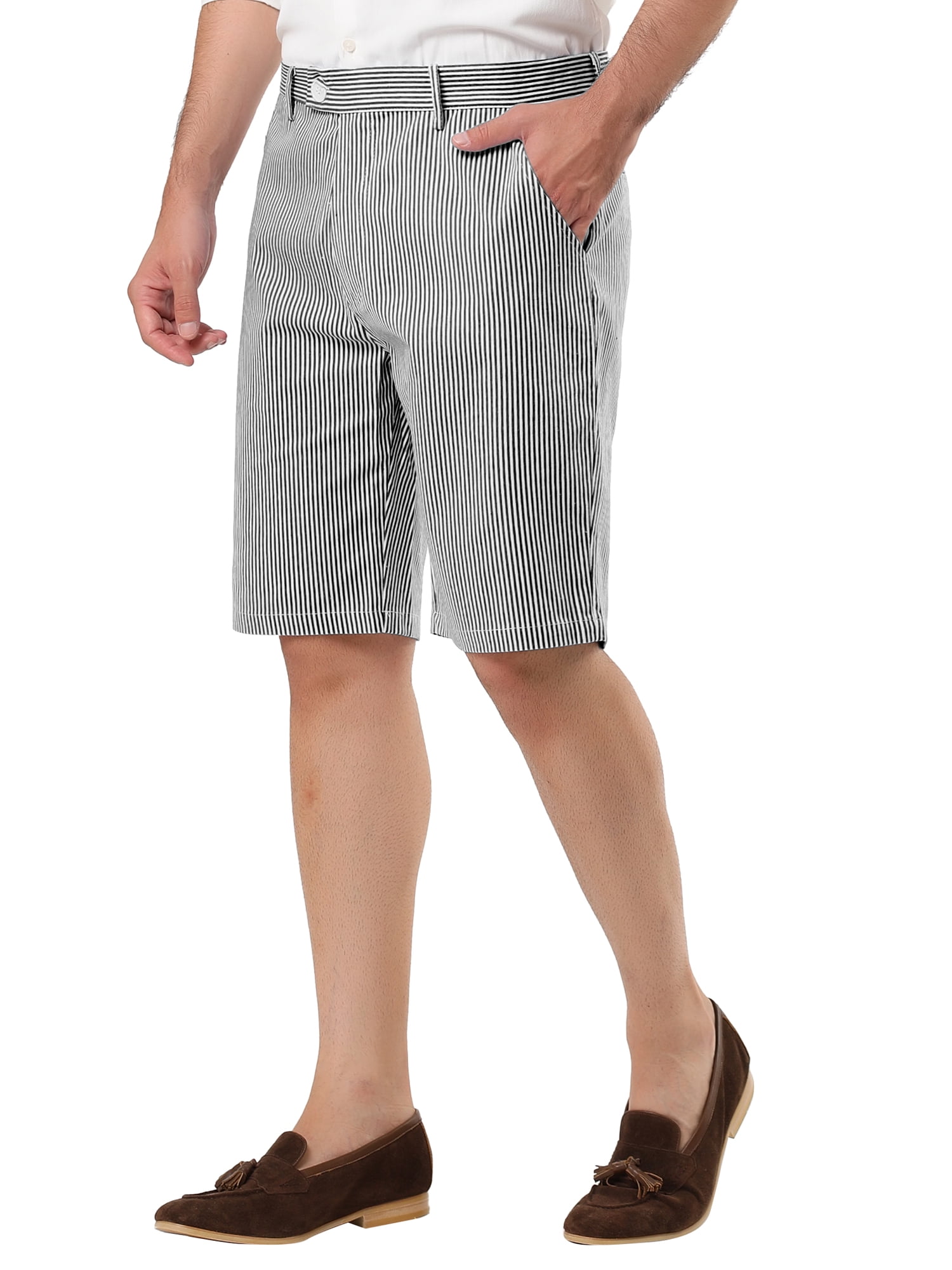 Unique Bargains Men's Mid-Rise Stripe Flat Front Chino Walk Shorts