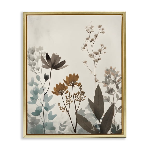 Stupell Industries Modern Soft Beige Botanicals Gold Floating Frame Canvas Art, 17 x 21, by Petals Prints Design