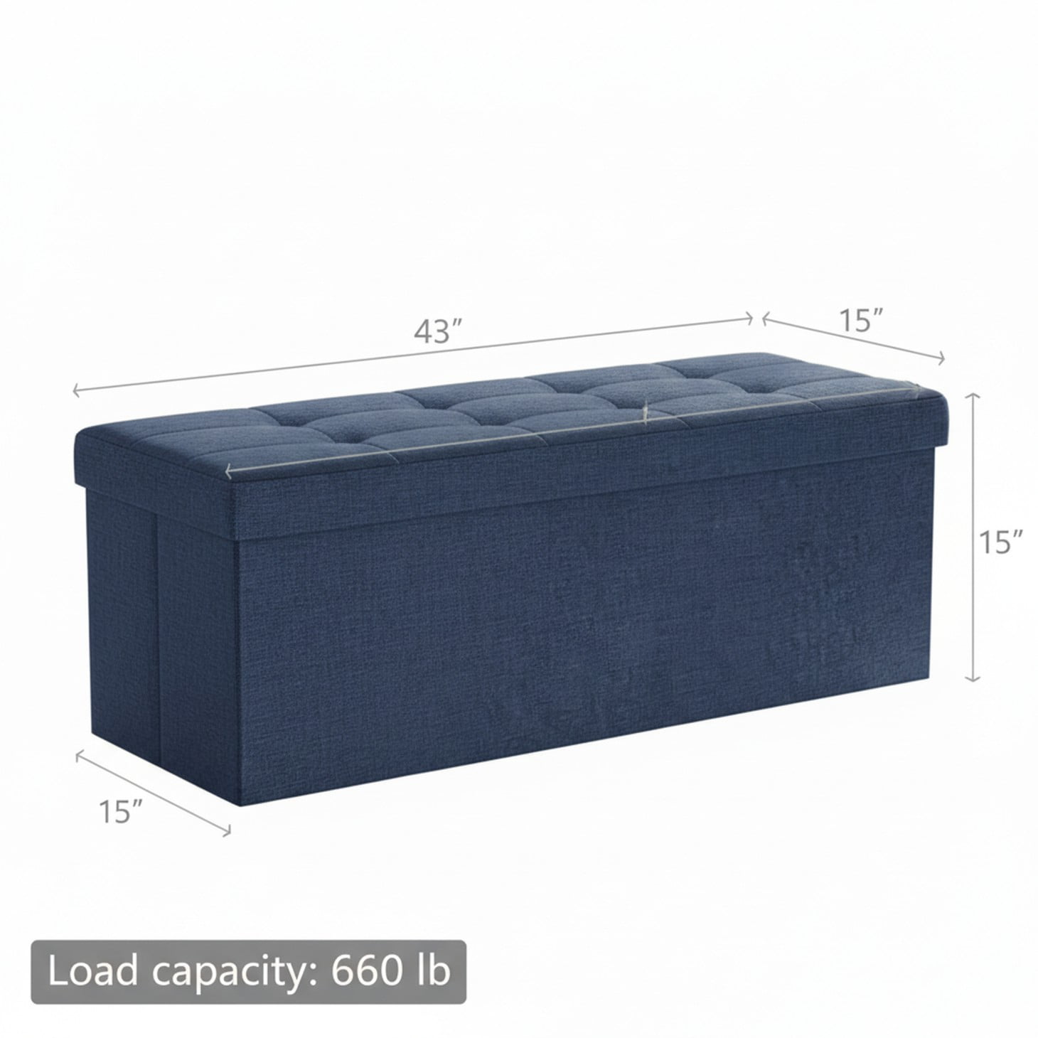 CONCETTA 43" Storage Ottoman Bench, Foldable Footrest Stool with High Load Capacity, Holds Up to 660 lb，Blue