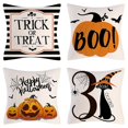thumbnail image 1 of Juego de 4 fundas de almohada con decoraciones de Halloween, fundas de almohada decorativas con diseño de truco o trato de Happy Halloween, 18x18 pulgadas, 1 of 5