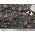 thumbnail image 2 of Soimoi Gray Poly Georgette Fabric Red Berries & Leaves Printed Fabric 1 Yard 52 Inch Wide, 2 of 3