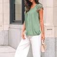 thumbnail image 6 of Womens Lace Tops Pleated Short Sleeve Shirts Summer Business Casual Dressy Blouses Mint Green L, 6 of 7