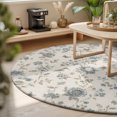 thumbnail image 4 of Vintage Floral Round Area Rugs 3 ft, Country Rustic Gold Blue Botanical Flowers Leaf Bird Washable Small Area Rug with Non-Slip Sturdy Edge Binding Round Front Door Mat Floor Carpet for Entryway, 4 of 9