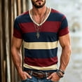 thumbnail image 2 of XIAONU Men's Retro Bold Color-Blocked Striped V-Neck T-Shirt Short-Sleeve Slim-Fit Casual Everyday Top, 2 of 3