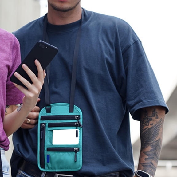 Anti-Theft Passport Holder Neck Pouch - Travel Wallet for Women Men with Adjustable Crossbody Strap,Multi-Functional Document Organizer for Airplane Tickets, Credit Cards Phone