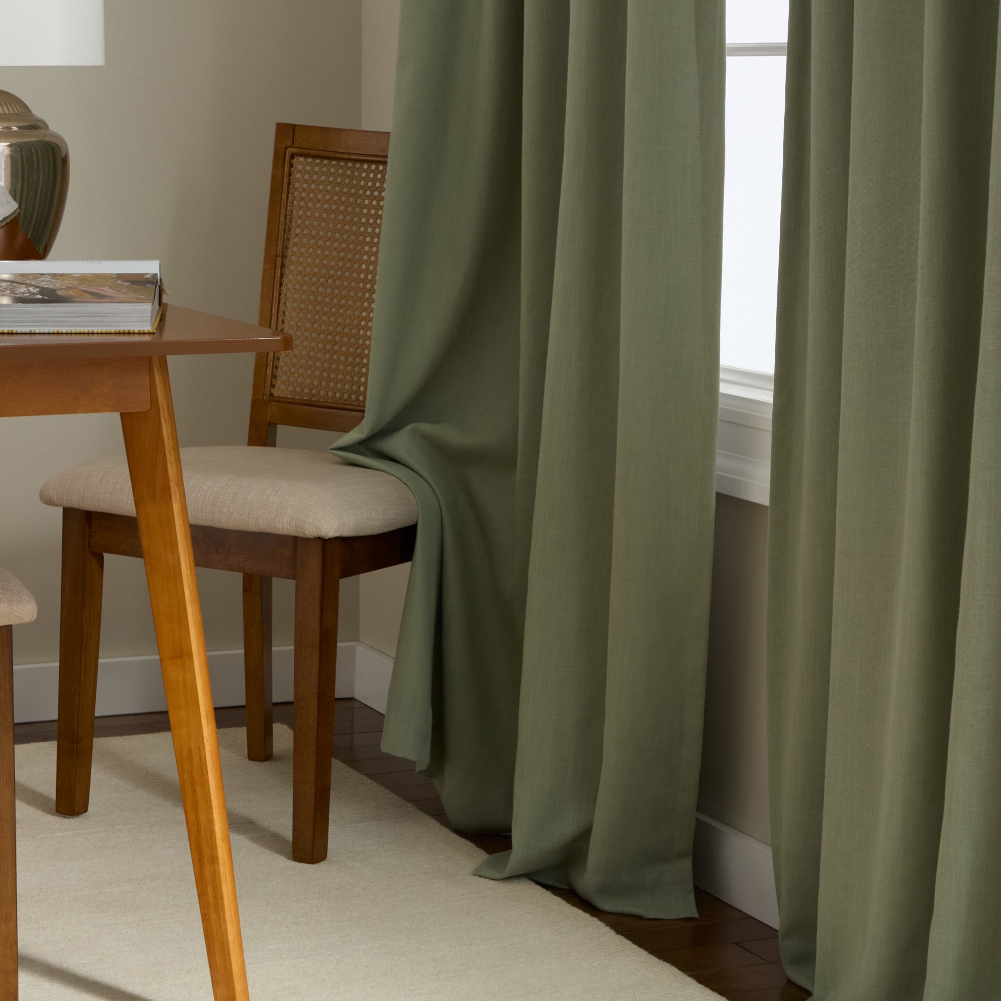 TOWN & COUNTRY LUXE Davos Solid Linen Texture Indoor Curtains, 100% Blackout with Energy Efficient Lining, Back Tab/Rod Pocket Top, 2-Pack Set, Sage Green, 50"x84"