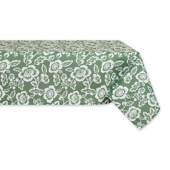Artichoke Green Floral Print Outdoor Tablecloth, 60x84