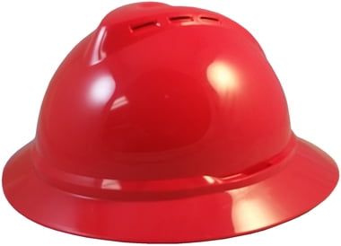 MSA 500 Series Full Brim Vented Hard Hats with 6 Point Ratchet Suspensions Red