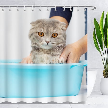 BLINGPAINTING Cat Shower Curtain Waterproof Fabric Bathing Animal Shower Curtains Bathroom Curtain Decor BLINGPAINTING Cat Shower Curtain Waterproof Fabric Bathing Animal Shower Curtains Bathroom Curtain Decor