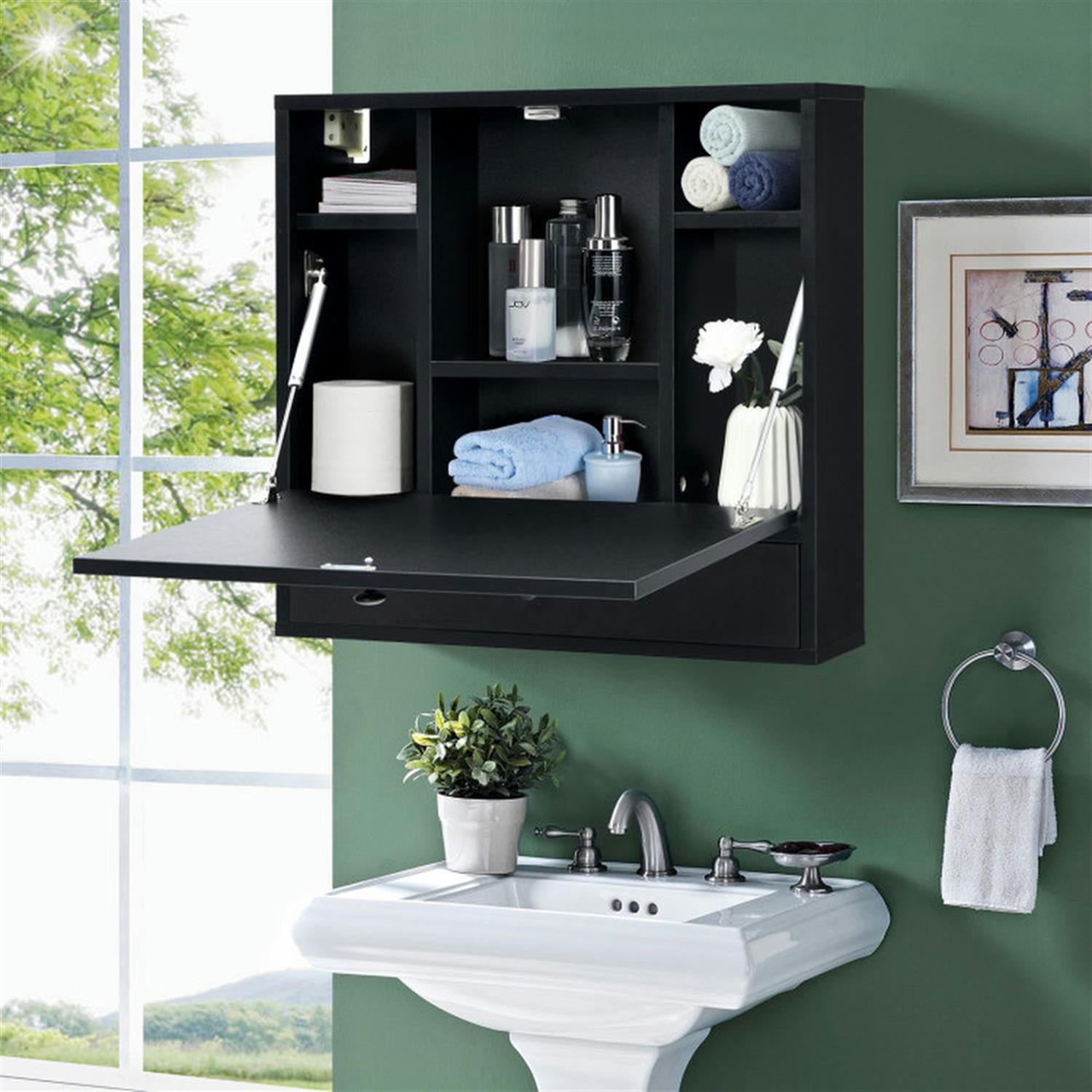 Demi Bonn Wall-Mount Floating Desk, Foldable Space Saving Laptop Workstation for Laptops, Books, Tablets, and Art, Black