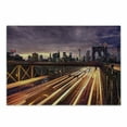 thumbnail image 1 of City Cutting Board, Brooklyn Bridge at Night Car Traffic in New York United States Transport, Decorative Tempered Glass Cutting and Serving Board, Small Size, Lilac Dark Orange Yellow, by Ambesonne, 1 of 1