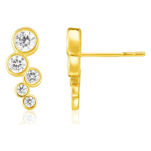 14k Yellow Gold Climber Post Earrings with Circles and Cubic Zirconias