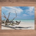 thumbnail image 3 of Ambesonne Driftwood Jigsaw Puzzle, Seascape Sandy Beach, Heirloom-Quality Fun Activity for Family Durable Cardboard, 1000 pcs, Turquoise Sky Blue, 3 of 5