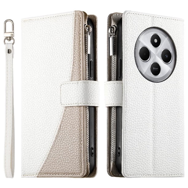 Funda cartera GANGXUN para Xiaomi Redmi 14C 4G , cuero PU con tarjetero, cremallera, correa de mano, soporte y protección 1053°