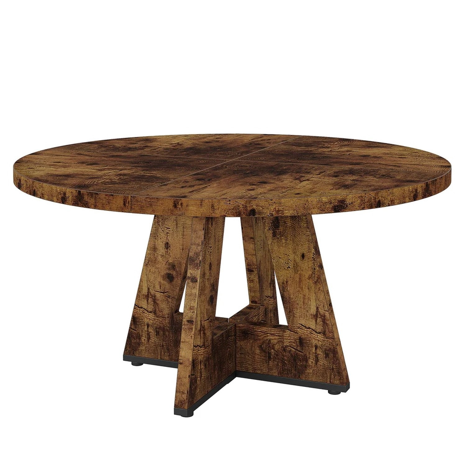Farmhouse Round Dining Table, 47 in Diameter, Rustic Finish, Seats 4