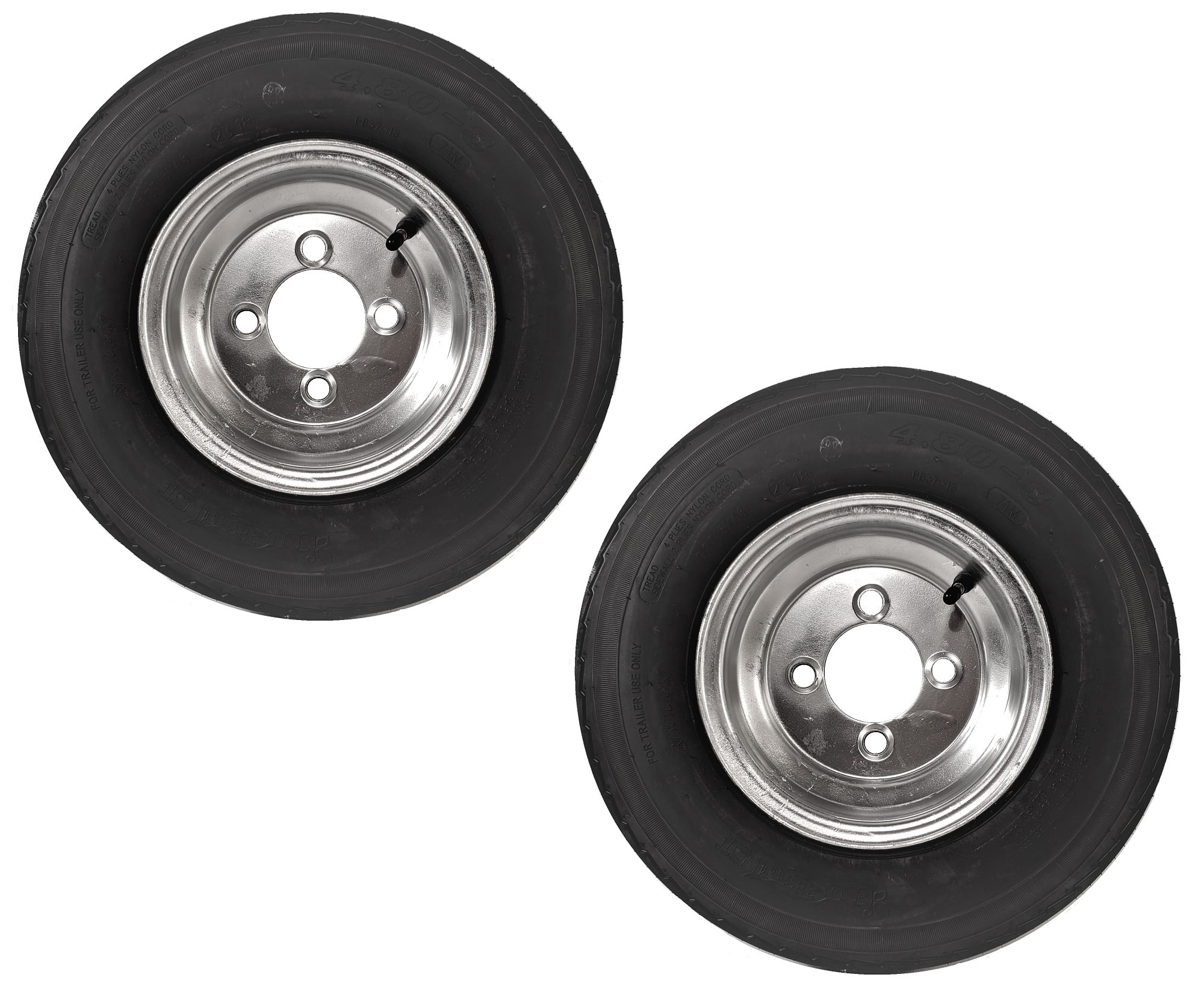 6 Ply 2-Pack Antego Trailer Tire On Rim 480-8 4.80-8 Load C 5 Lug Galvanized Wheel 