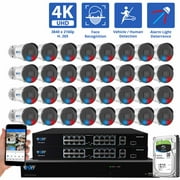 GW Security 32 Channel NVR UltraHD 4K Full-Time Color Night Vision PoE Security Camera System with (32) 8MP Two-Way Audio PoE Outdoor Cameras, AI Human & Cars Detection with Alarm Lights