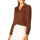 thumbnail image 5 of CAMISAS ELEGANTES PARA MUJER INSPIRADAS CHIC, CUELLO PUNTA EN V, MANGA LARGA, BLUSA DE SATÉN SUAVE, TAMAÑO XS, COLOR MARRÓN, 5 of 7