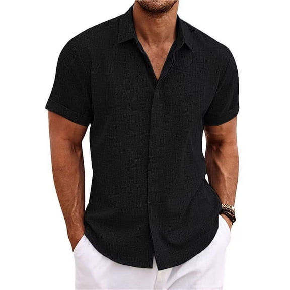 YATELLE Men's Linen Shirts Short Sleeve Casual Shirts Button Down Shirt for Men Beach Summer Wedding Shirt