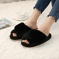 thumbnail image 2 of Litfun Women's Fuzzy Slippers Plush Cross Band Open Toe House Thick Sole Slippers, Black, Size 7-8, 2 of 7