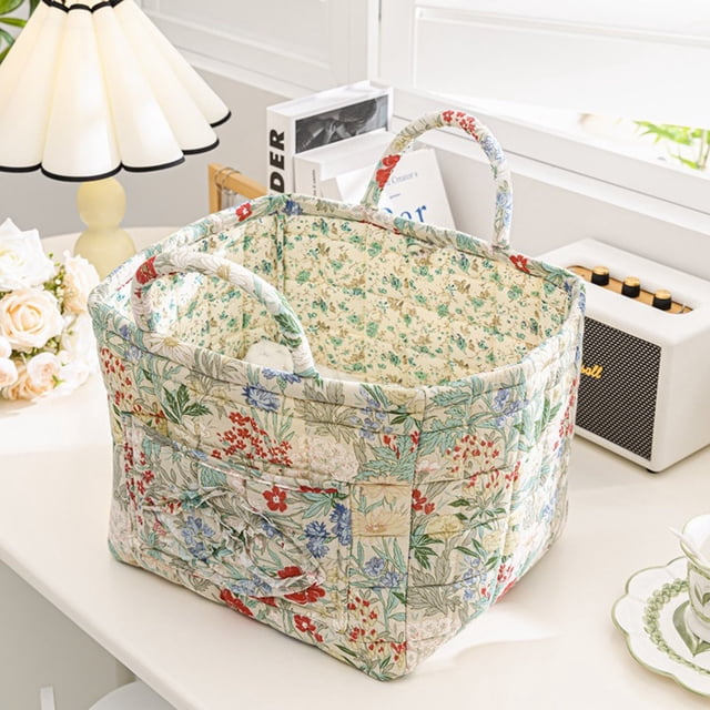Decorative Floral Print Fabric Storage for Home Organization Portable Laundry Hamper with Handles