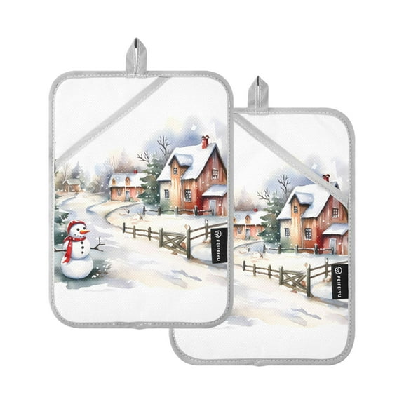 ALAZA Christmas and Snowman Pot Holders Set of 2 Heat Resistant Kitchen Oven Mitts