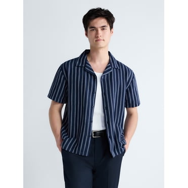 Free Assembly Men's Linen Blend Dobby Camp Shirt with Short Sleeves, Sizes S-3XL