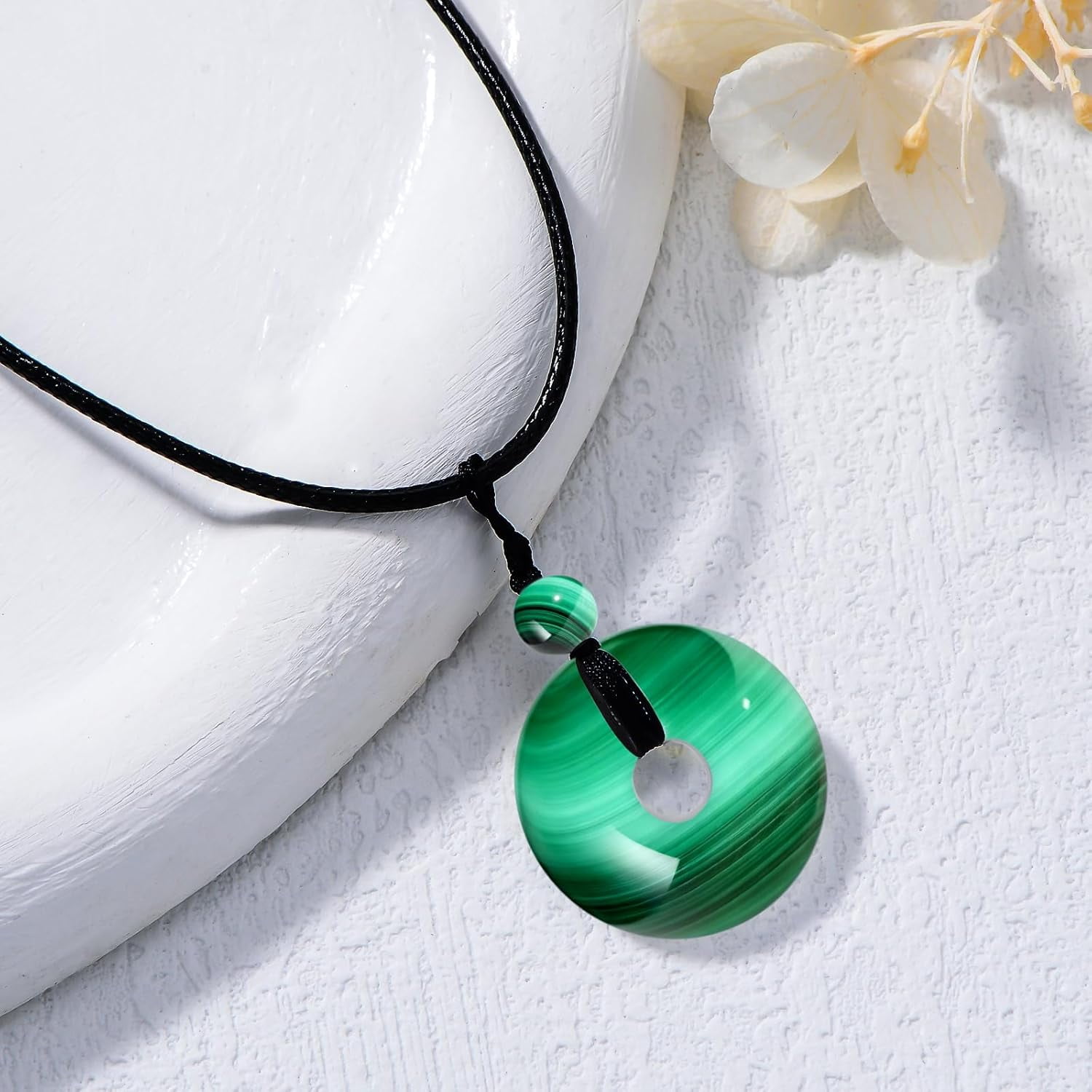 DVEATR Turquoise/Azurite/Tiger's Eye/Malachite/Moonstone Necklace for Women, Bare Stone Pendant Necklace Jewelry Gift, with 45.72 + 5.08cm Leather Cord Chain