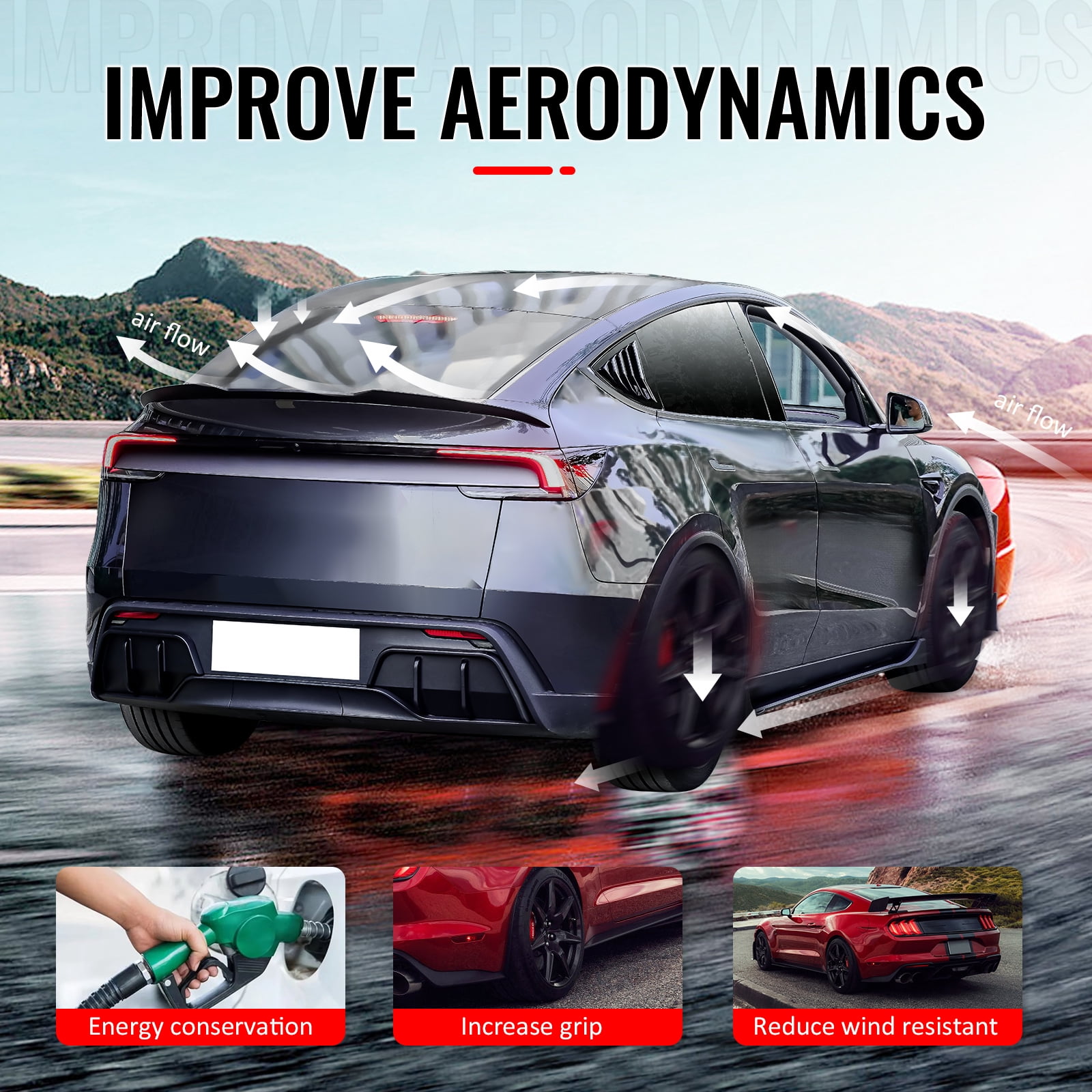 Ikon Motorsports Trunk Spoiler Compatible with 2025-2026 Tesla Model Y Juniper, IKON Style Carbon Fiber Print ABS Plastic Rear Trunk Lid Spoiler Wing Lip