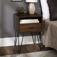 thumbnail image 2 of Walker Edison Hadley 2 Piece Mid-Century Modern Metal Hairpin Leg 1-Drawer Side Table Set, 2 Pack, Dark Walnut, 2 of 2