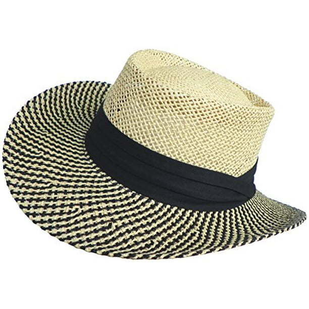 Paper Straw Gambler Wide Brim 2 Tone Golf Hat